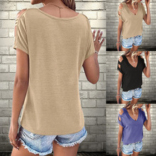 2024年亚马逊春夏装女性短袖上衣T恤针织衫纯色T恤女