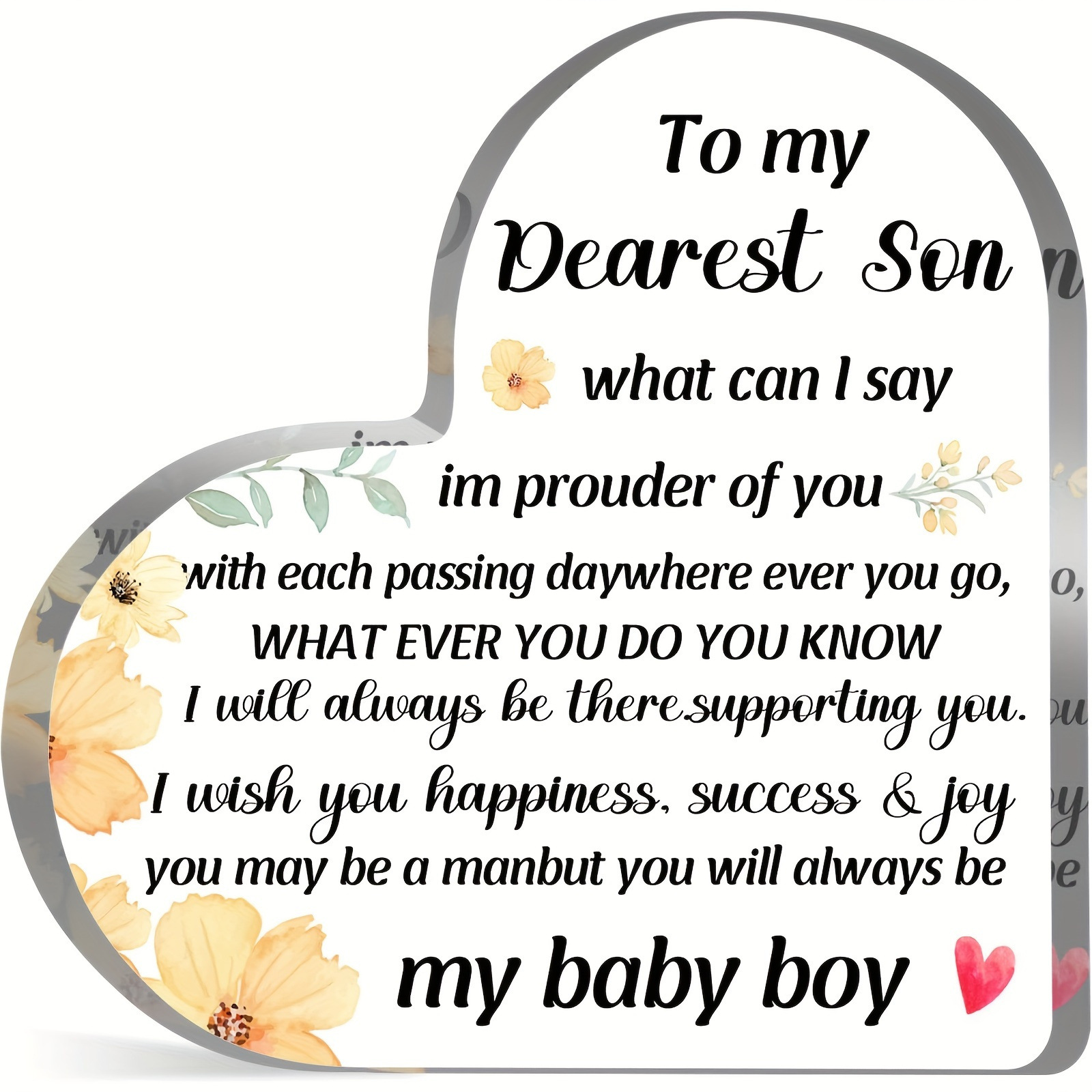 2D平面心形亚克力牌匾 - 送给儿子的励志礼物 - 母亲与父亲的完美