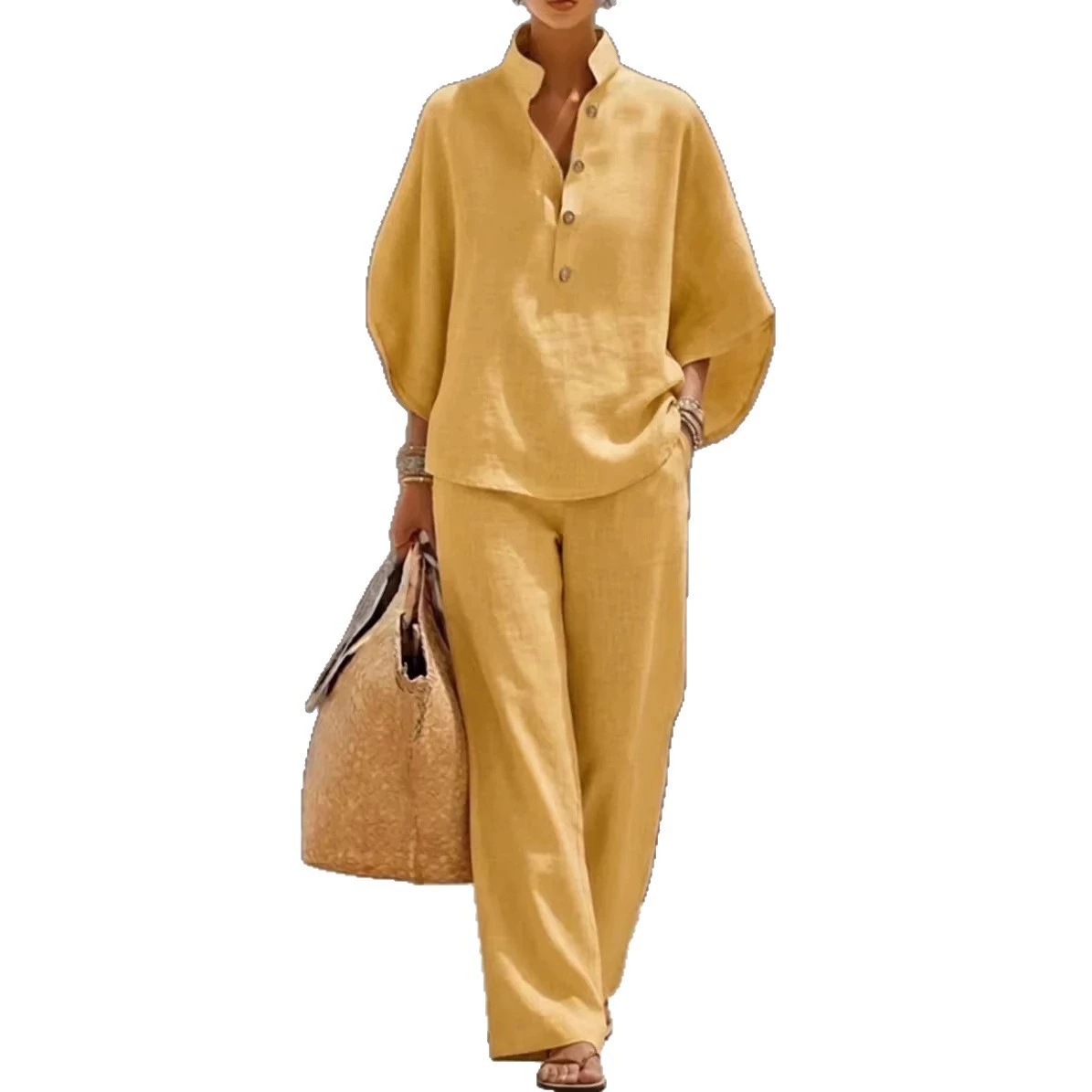 AliExpress Amazon 2026 nueva camisa de algodón y lino transfronterizo de mujer ropa de mujer casual urbana conjunto de estación independiente