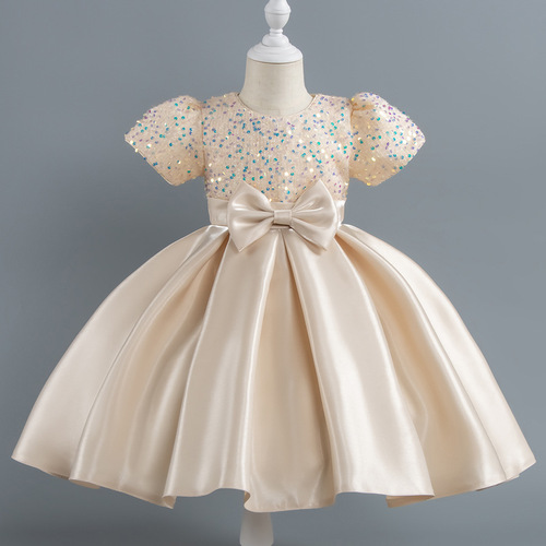 Children's clothing wedding dress princess dress purple dress bow dress for small and middle children's performance clothes baby dress