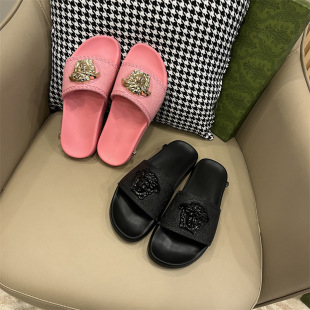 Vietnam 23 summer beauty head flat slippers female pink metal head outdoor travel holiday sandals couple style