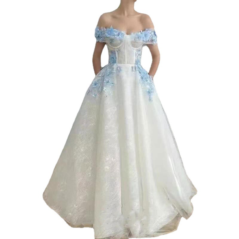 Comercio exterior europeo y americano Amazon nuevo AliExpress deseo nuevo vestido floral fuera del hombro vestido de fiesta de tul de brillo
