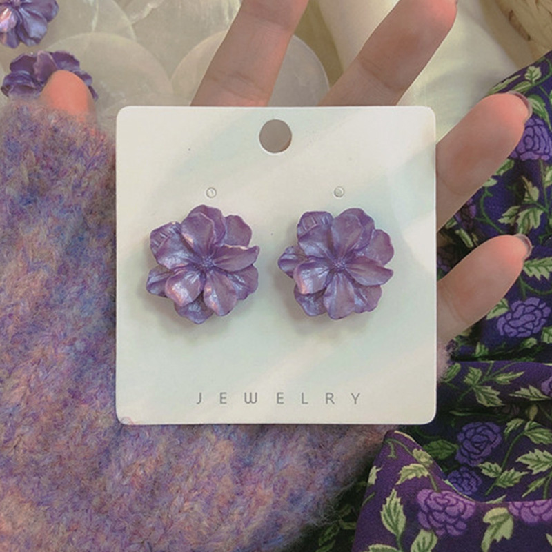 Vacaciones viento púrpura aguja de plata plegada redonda chiffon flor borda pendientes temperamento pendientes lujosos de alta calidad pendientes image 13