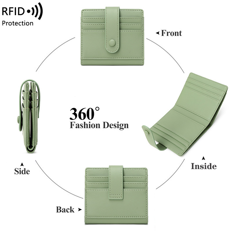RFID anti magnetic women's wallet PU solid color buckle credit card bag small and lightweight short coin purse_voghion.com
