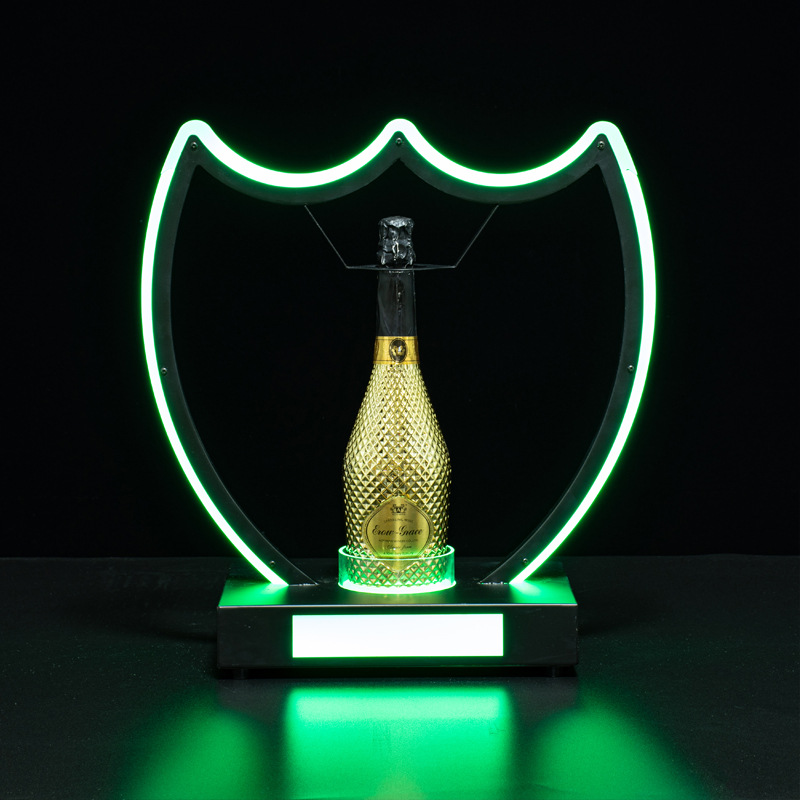 Luminoso acrílico negro melocotón un asiento de vino extranjero soporte de exhibición de vino accesorios de Bar hierro amarillo luz vino asiento verde luz Champagne Rey