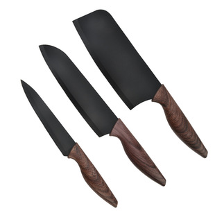 Kitchen Three-Piece Knife Set Black Blade Pp Handle Chef's Knife Meat Cleaver Fruit Knife Set Export Amazon