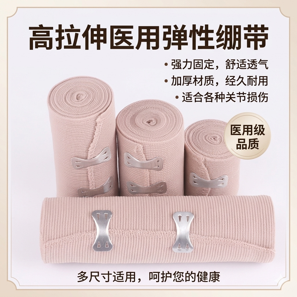 High-elasticity bandage with metal buckle for sports, venous compression, fixation, elastic protection, and wound dressing