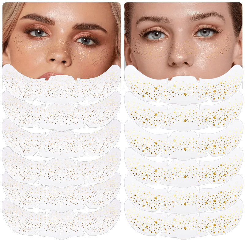 Cross-Border Freckle Tattoo Stickers Waterproof Gold and Silver Foil Laser European and American Makeup Stickers Glitter Star Makeup Party Face Stickers