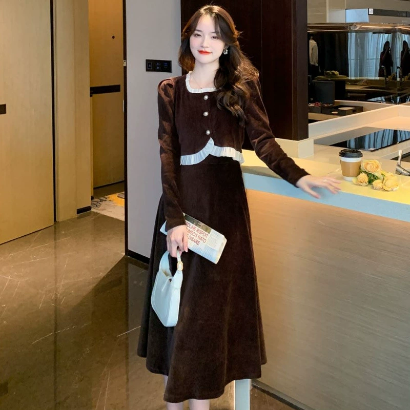 Трансграничный вельвет новый винтажный нежный набор женский осенний зимний юбка юбка бюст набор из двух частей