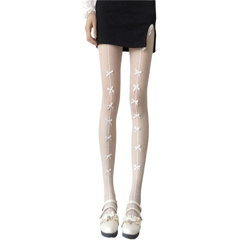 Cruz-frontera venta caliente múltiples bowknot fishnet calcetines chica caliente discoteca medias negras pantimedias bowknot grande