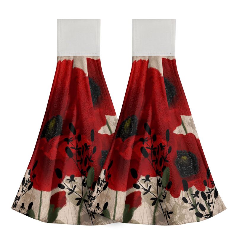 Retro Red and Black Flower Kitchen Bathroom Laundry Room Hand Towel Hanging Towel with Ring Dishwashing Cloth Absorbent Cross-Border Towel