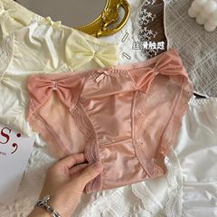 純欲少女網紗蕾絲內褲女性感鏤空蝴蝶結中腰高開叉純棉襠三角褲女