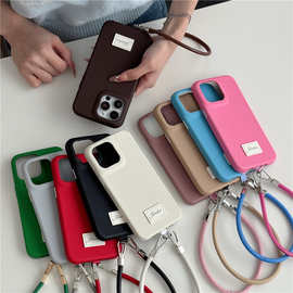 皮质全包金属挂绳iPhone14/13适用12苹果16/15PROMAX手机壳防摔套