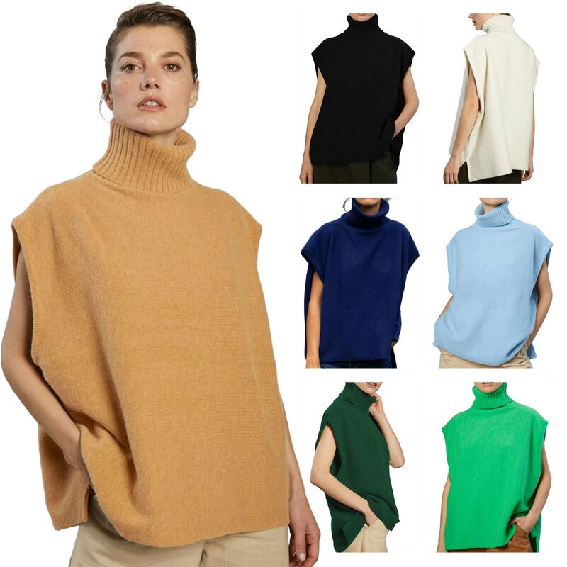 2023 autumn and winter new foreign trade women's clothing Amazon AliExpress hot high collar sleeveless top fashion casual sweater