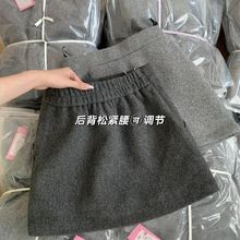 灰色毛呢半身裙秋冬新款韩系高腰显瘦字包臀裙子短裙带安全裤
