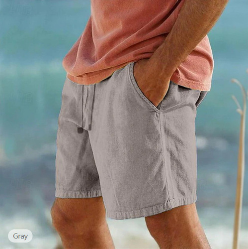 Amazon Cotton-Linen Drawstring Relaxed Waist Straight Leg Plain Color Breathable Beach Five-Finger Casual Mid-Crotch Breathable Moisture Absorbent Pants