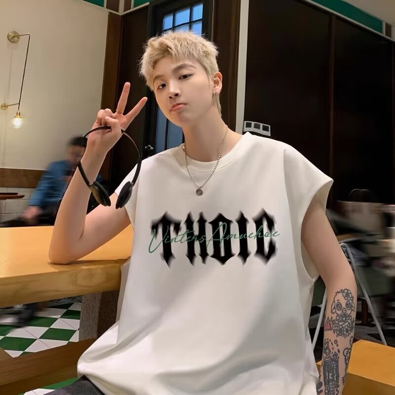 American Retro High Street Vest Men's Summer 2024 New Trendyy Waistcoat Sleeveless T-Shirt Top