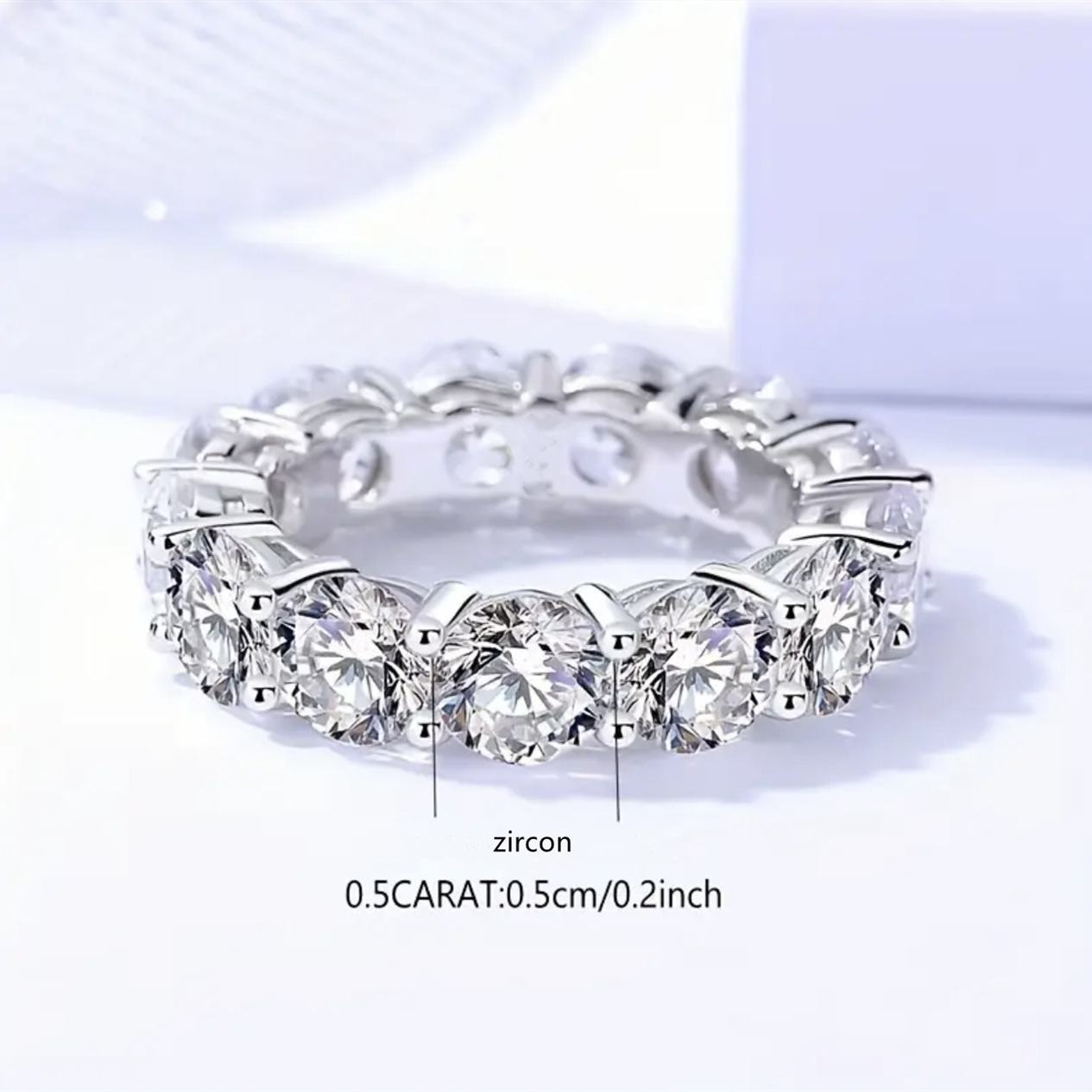 Cross-Border Hot-Selling Full Diamond Ring 5mm Full Circle Zircon Light Luxury Gift for Girlfriend Wedding Engagement Props Ring Jewelry