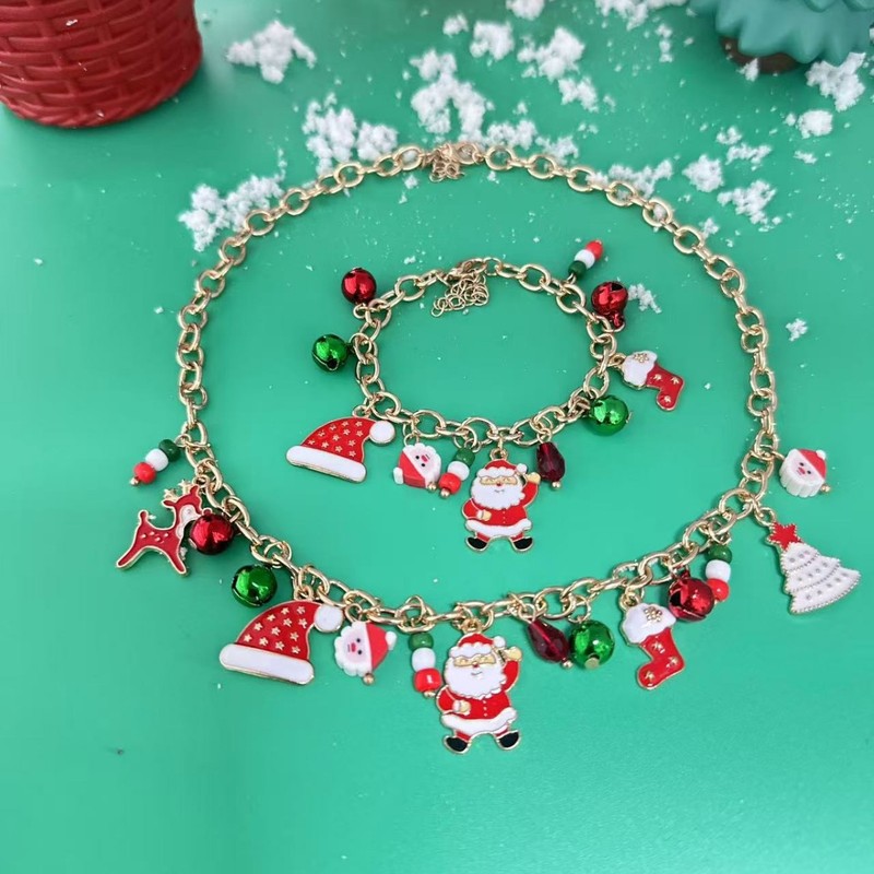 国境を越えた新しいクリスマス要素のネックレスファッション百合女性サンタクロース鈴ヘラジカ多種のペンダント卸売り|undefined