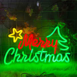 霓虹灯发光字Merry Christmas圣诞节快乐定制led灯带装饰ins背景