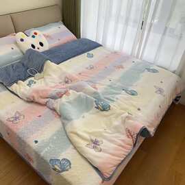 A类毛毛毯四件套牛奶豆豆绒床品四件套加厚保暖床单被套四件套