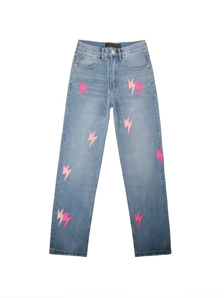 Trendy Men's Summer Jeans Hip Hop High Street Style Personalized Letter Print Cool Stylish Long Pants_mkmklike.com