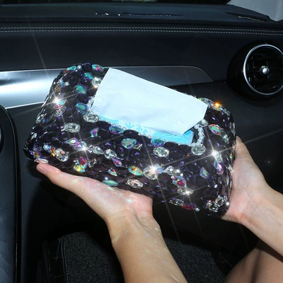 Car tissue box/set tissue box diamond-encrusted women's napkin - purple-drill