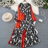 Advanced flashlight, fitted brace, elegant dress, long skirt, high-quality style, long sleeve, V-neckline, A-line, flowered