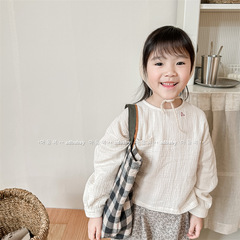 2024 Kids' Spring Clothing New Arrival Children's Spring Korean Style Double Layer Gauze Embroidered Shirt for Girls 123097