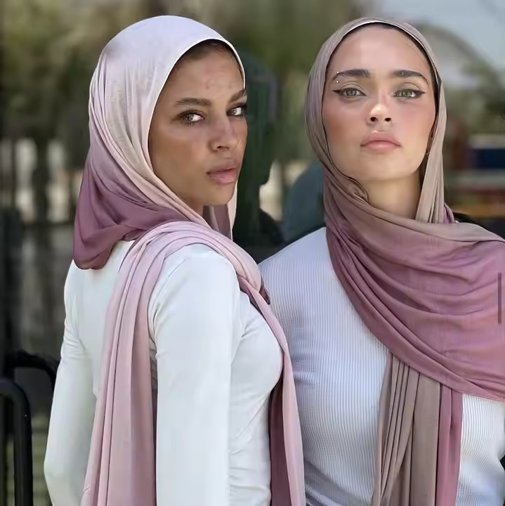 【Light Cotton Gradient Double-Sided Gradient】 Cross-Border New Product High-Quality Silk Long Scarf Ombré Jersey Hijab