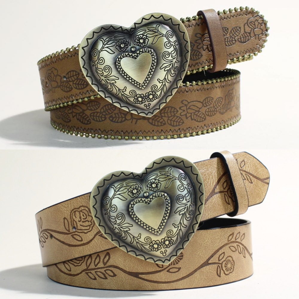 新款潮流皮带时尚个性复古雕花玫瑰纹腰带女按扣休闲裤带现货批发