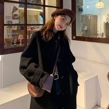 双面绒毛呢外套女中长款2025秋冬季新款黑色赫本风小个子呢子大衣