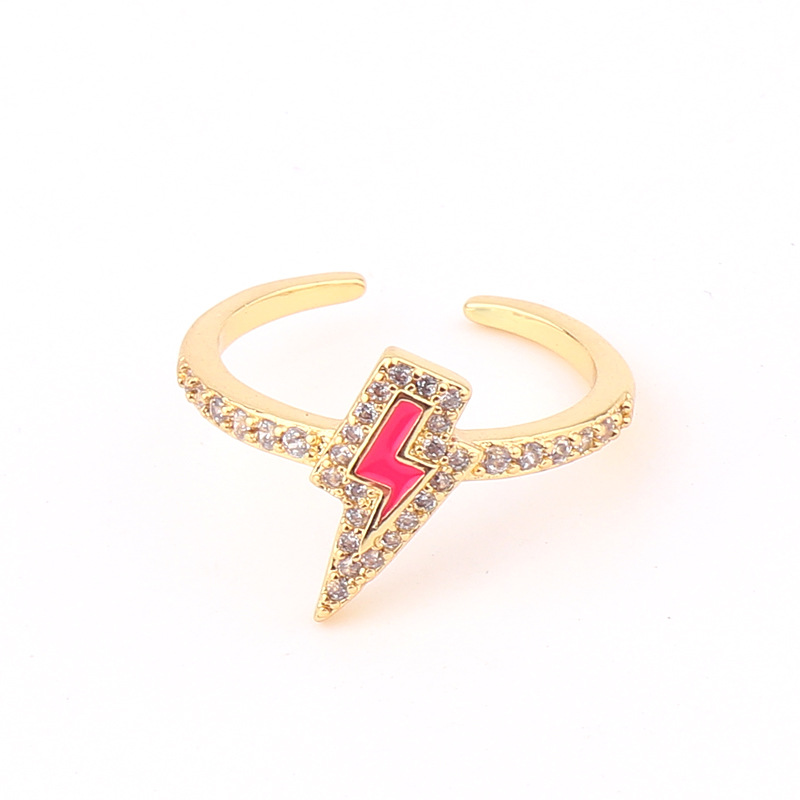 Fashion Lightning Copper Open Ring Plating Artificial Gemstones Copper Rings