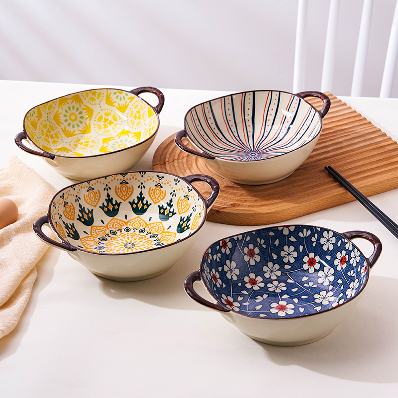 日式陶瓷大碗吃面碗双耳汤碗 家用沙拉碗螺蛳粉碗泡面碗餐具|ms