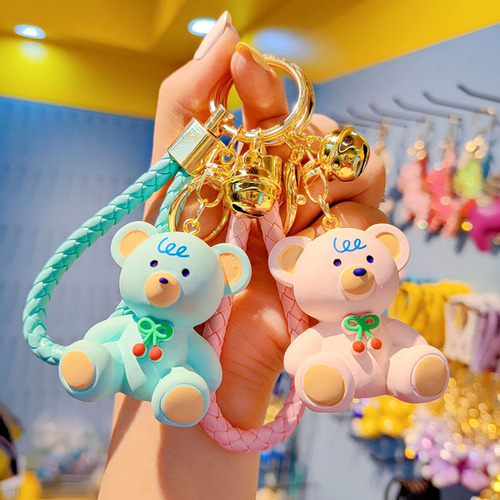 New Creative Cherry Bear Keychain for Women Cute, Fashionable and Exquisite Resin Doll Keychain School Bag Pendant