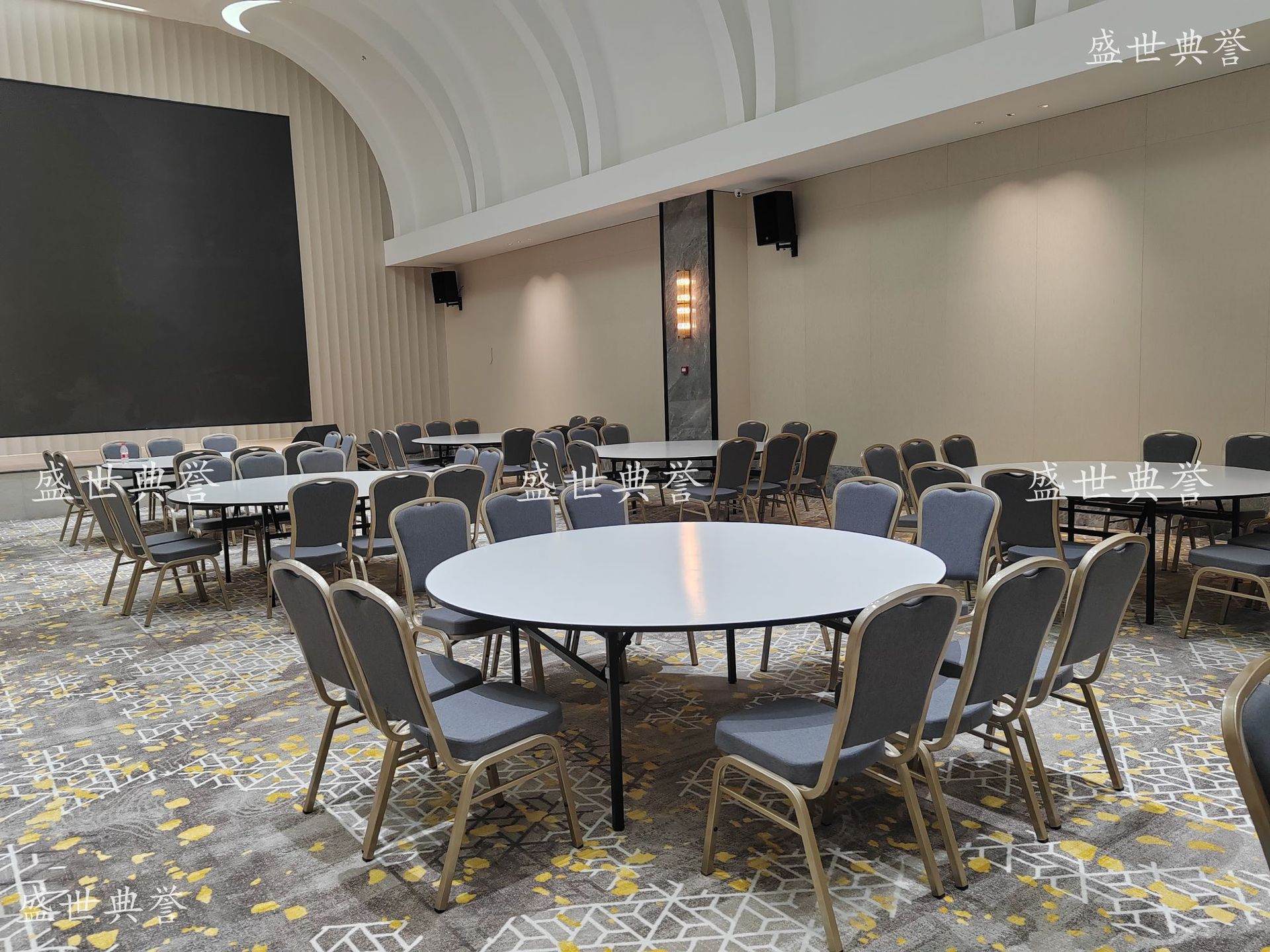 Wuhu five-star hotel catering furniture, conference center wedding banquet tables and chairs, hotel multi-functional hall folding steel chairs pic 5