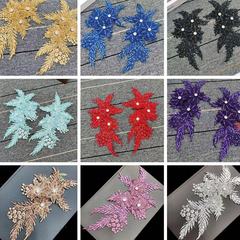 Nail Bead 3D Flower Sequin Rhinestone Cloth Patch Gold and Silver Powder Matching Flowers DIY Multi-color Collar Chest Flower Head Scarf Accessories 
