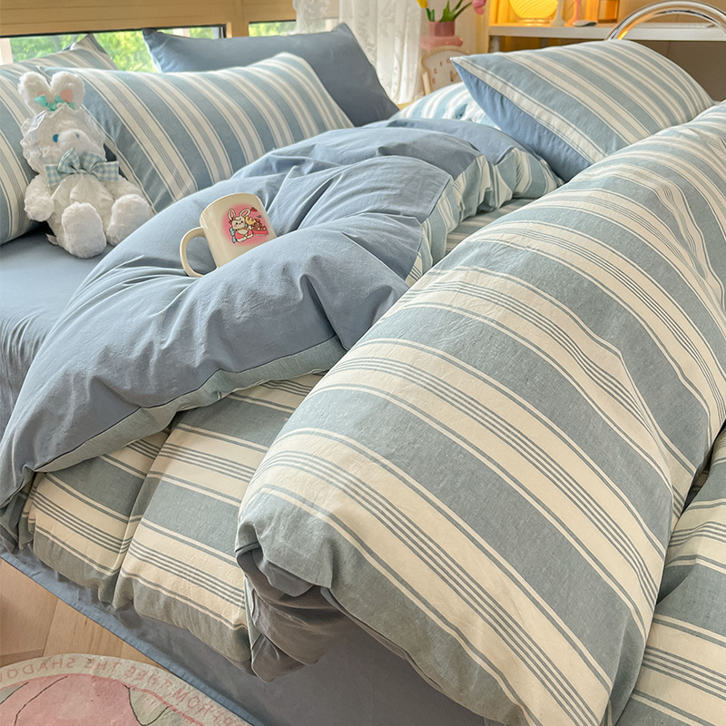 Algodón simple, algodón lavado con agua, cuatro piezas, 100 sábanas de algodón, dormitorios de estudiantes, tres piezas de cama