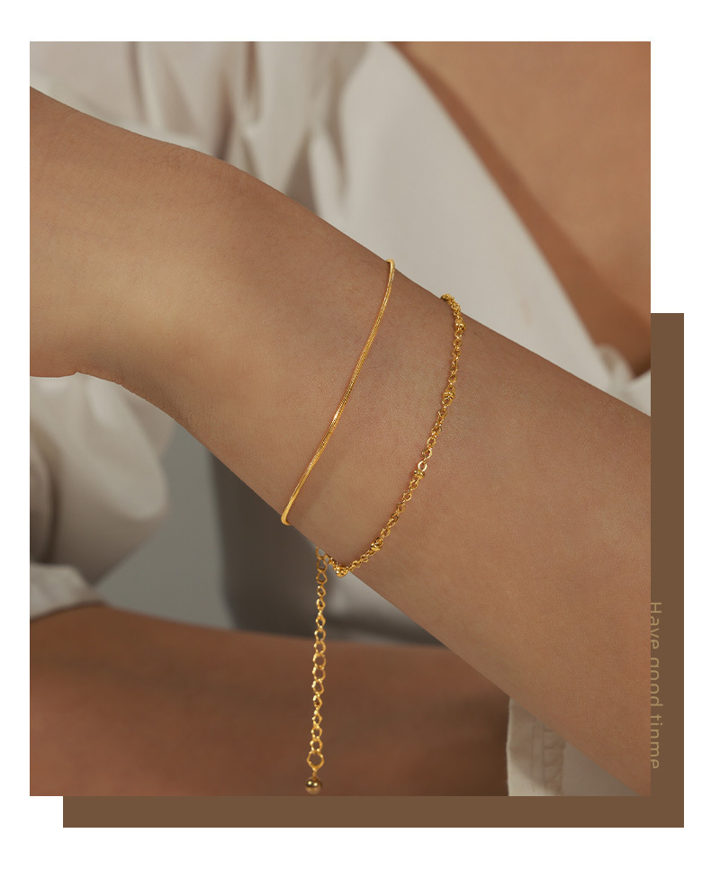 PVD Coated Gold Plating Process Real Gold Plated Plating Material PVD Coated Real Gold Plated Solid Color Titanium Steel Casual Simple Style Waterproof Non Tarnish Titanium Steel Bracelets