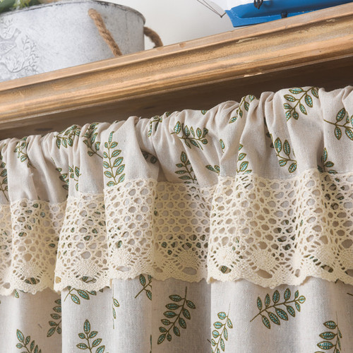 Le Xu Cotton Lined Olive Leaf Print Short Curtains, American Farmhouse Kitchen Cabinet Covering Curtain, No-Pin Coffee Curtain