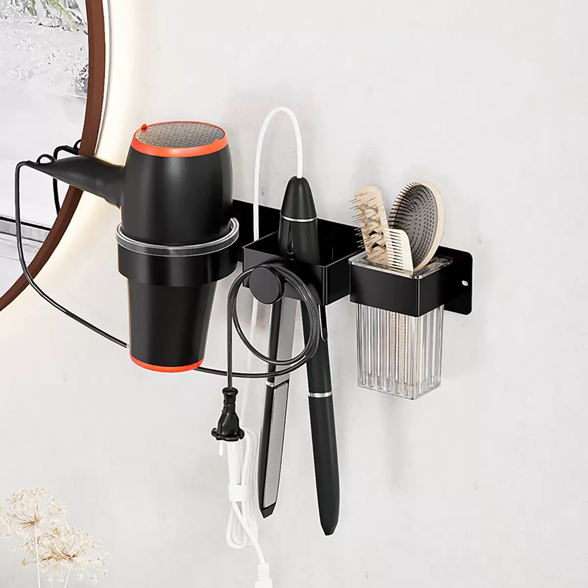 吹风机支架卫生间免打孔风筒架多功能梳子卷发棒挂架吹风筒置物架