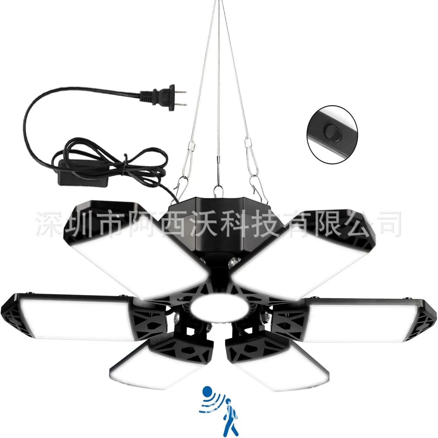 跨境爆款新品雷达感应吊链款LED车库灯室内灯防水强光