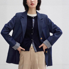 预售复古仿牛仔西装外套女2025秋季新款正肩休闲宽松通勤西服上衣