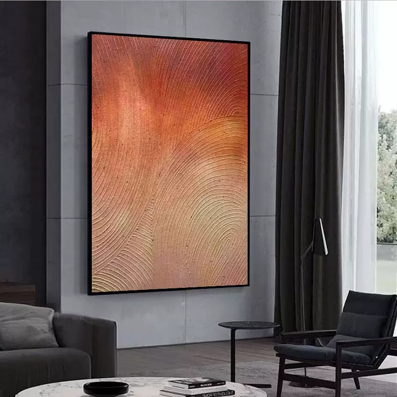 纯手绘立体油画橙色客厅玄关装饰画线条肌理手工侘寂风民宿挂画