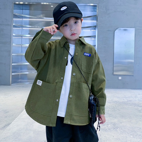 Boys Spring Jacket Spring and Autumn 2024 New Children's Clothing Boys Spring Shirt Long Sleeve Work Clothes Tops Handsome