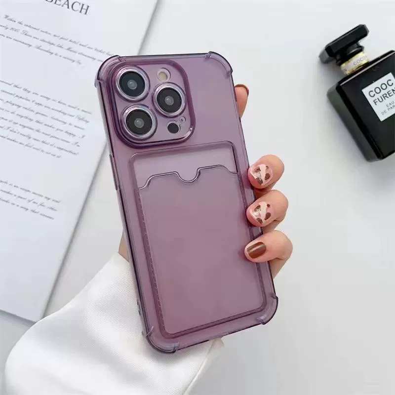 Чехол для iPhone 6–16 серий, прозрачный ТПУ с держателем карт, лёгкий