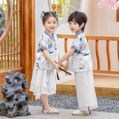 Children's Hanfu Summer Set New Girl's Traditional Chinese Style Modified Two-Piece Set, New Chinese Style Tang Dress for Boys, Guoxue Performance Costume