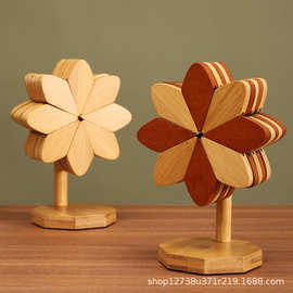 一棵树实木风车隔热垫杯垫餐桌垫耐高温餐垫风车折叠摆件防烫碗垫