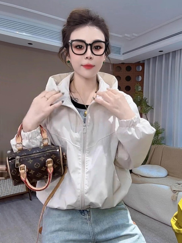 2025春秋季爆款百搭连帽短款外套女休闲时尚双拉链潮流宽松上衣厚|undefined