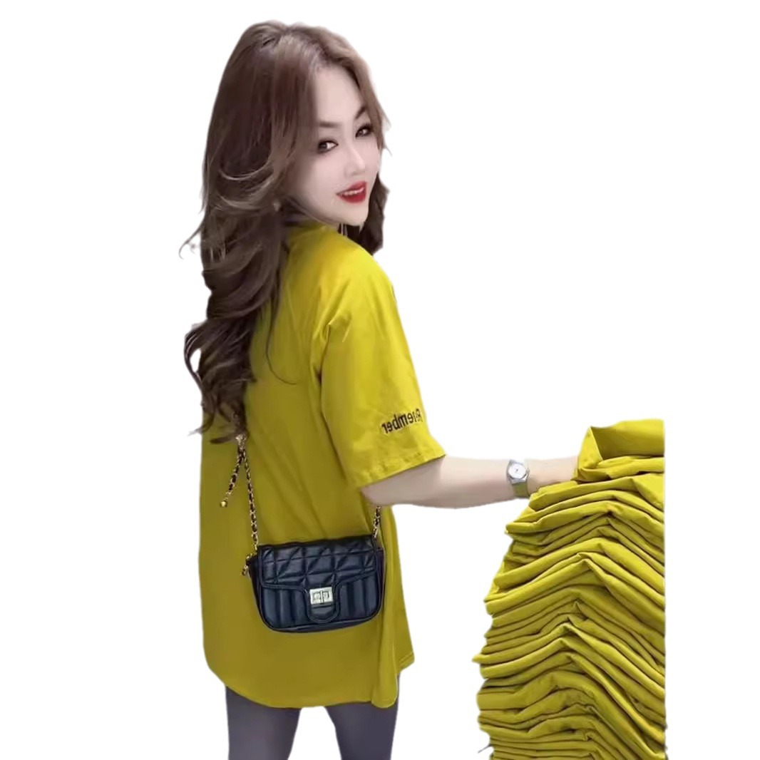 2024 verano moda ropa de mujer diseño sentido letra impresa camiseta de longitud media productos europeos todo fósforo camiseta de manga corta marea ins